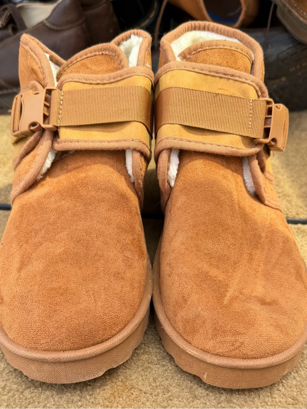 Chestnut Suede Buckle Ankle Slippers